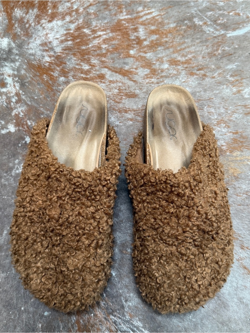 Women's Brown Faux-Shearling Slip-On Mules